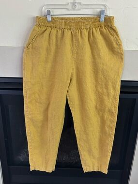 ▶️ Mordenmiss 100% Linen Pull On Pants Mustard Yellow Elastic Waist M